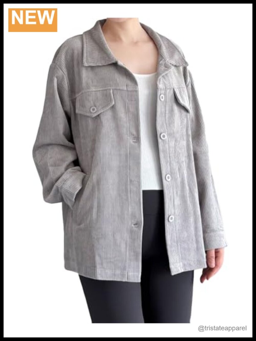 Women's Corduroy Shacket Long Sleeve Button Down Casual Coat Cotton